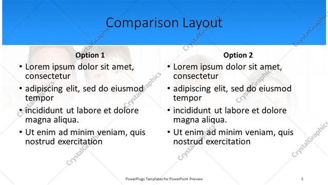 Comparison presentation slide layout