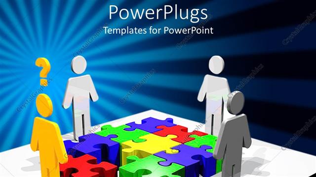  Presentation with question - A number of people surrounding the jigsaw puzzle