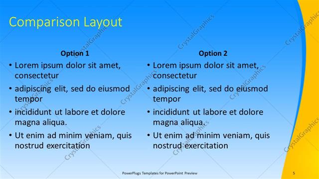 Comparison presentation slide layout