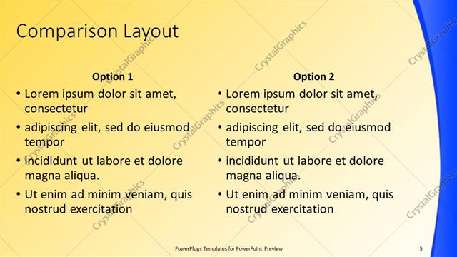 Comparison presentation slide layout