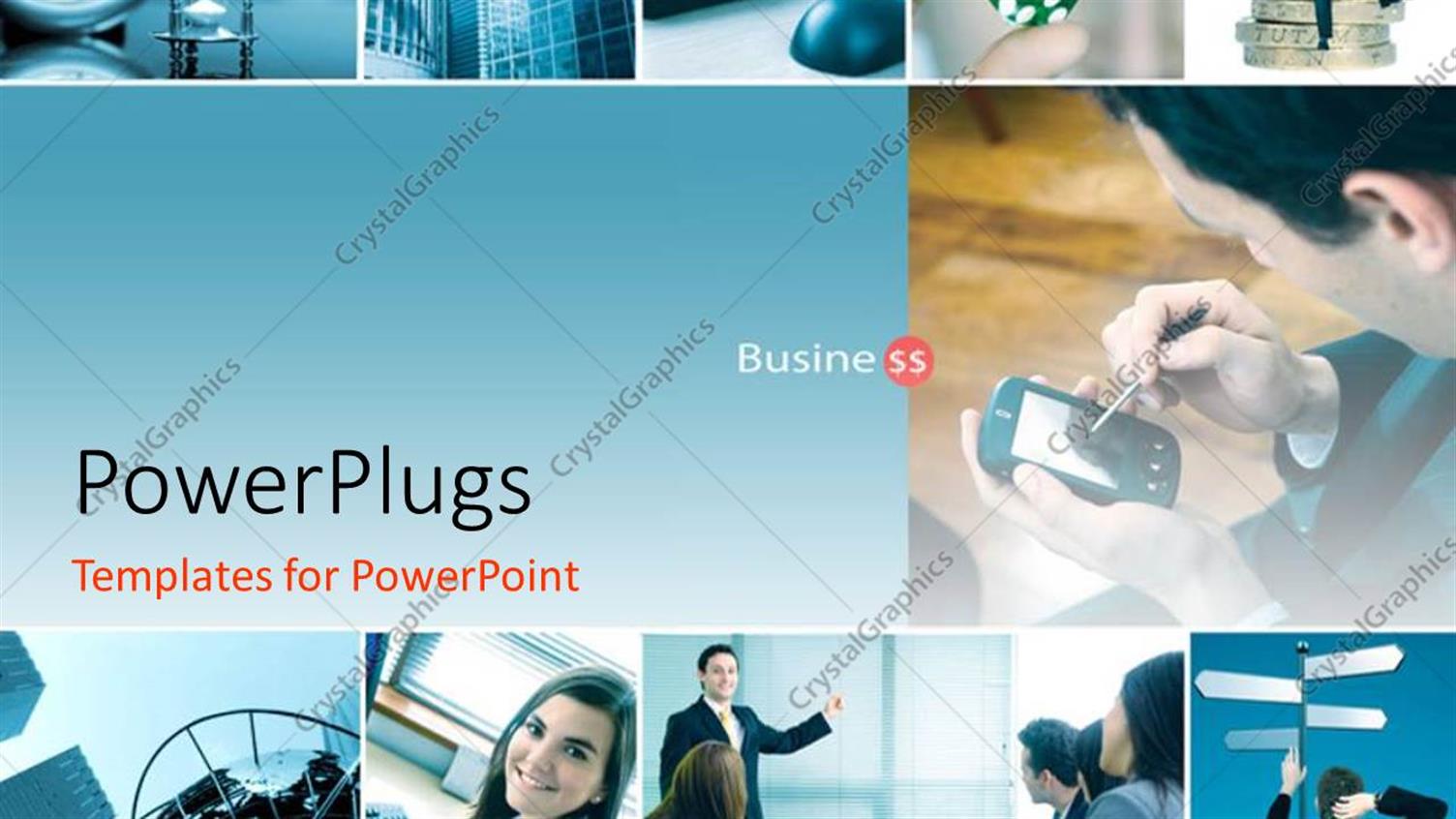 Featuring a Number of People Working in an Office with Bluish Background