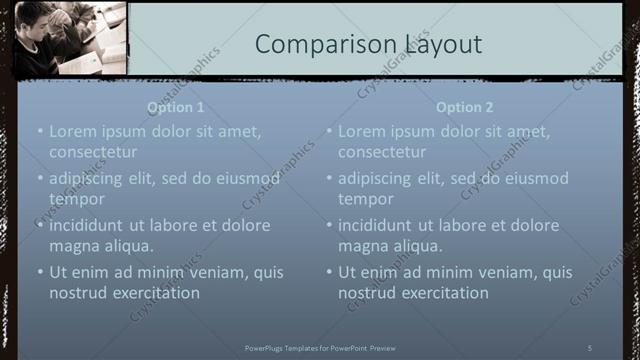 Comparison presentation slide layout