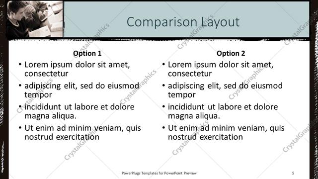 Comparison presentation slide layout