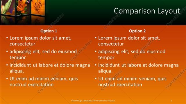 Comparison presentation slide layout