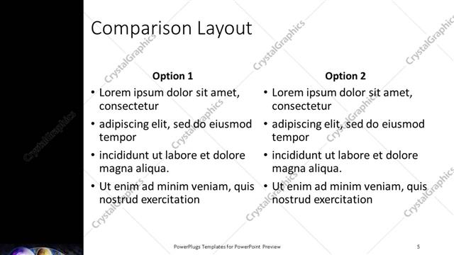 Comparison presentation slide layout