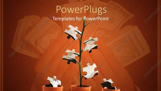  Presentation with business growth - A number of pots with puzzle pieces as flowers