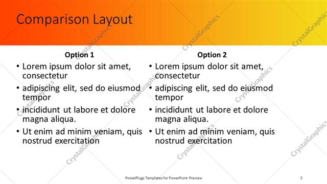 Comparison presentation slide layout