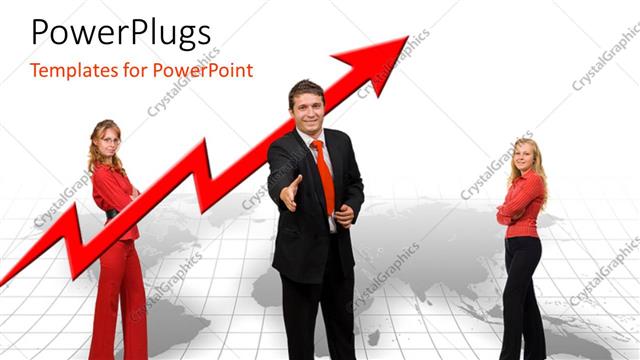  Presentation with solutions business - A number of professionals with arrows in the background