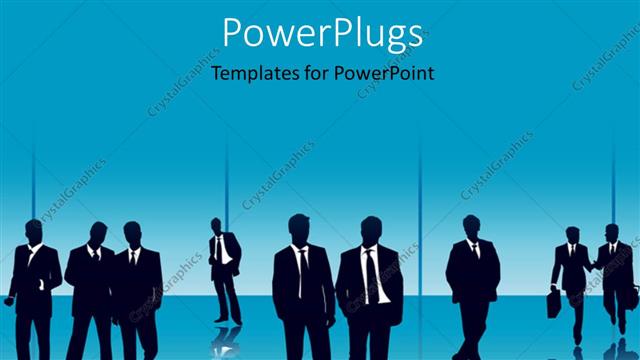  Presentation with employees - A number of professionals with bluish background and place for text