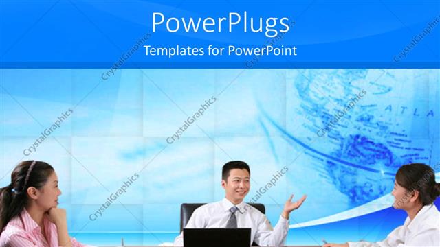  Presentation with professionals - A number of professionals with globe in the background