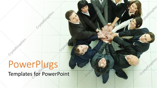  Presentation with togetherness - A number of professionals holding their hands together