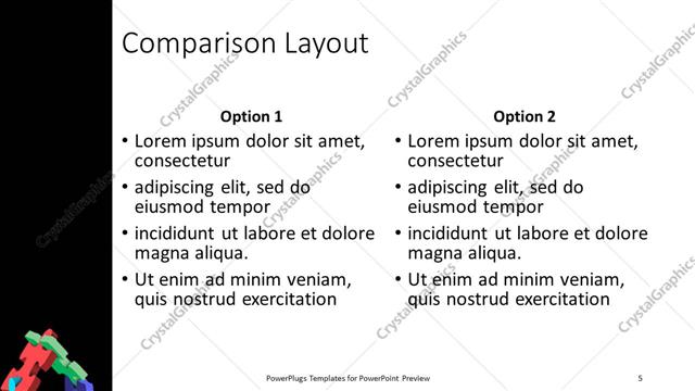 Comparison presentation slide layout