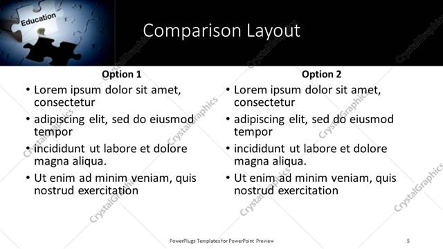 Comparison presentation slide layout
