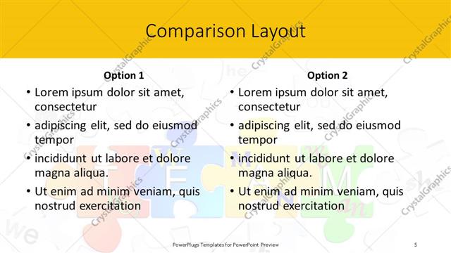 Comparison presentation slide layout