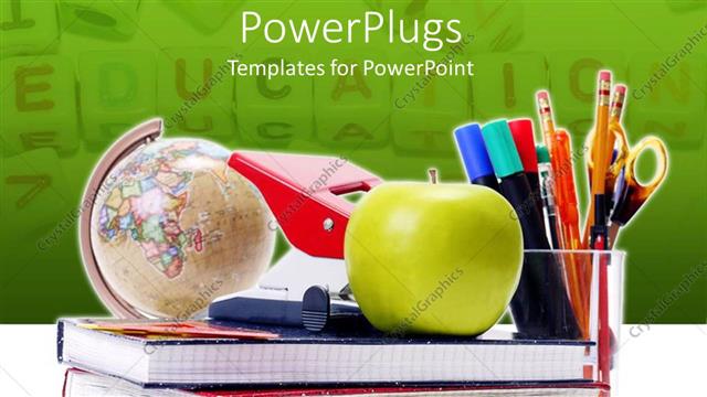  Presentation with school - A number of registers and an apple on the top