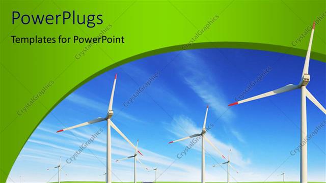  Presentation with windmills - A number rof windmills along the road with sky in the background