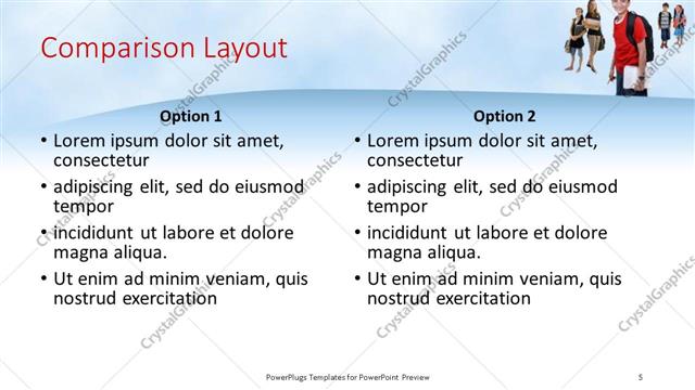 Comparison presentation slide layout