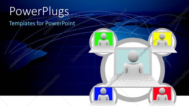  Presentation with network - A number of screens with a bluish background