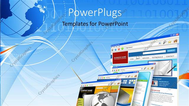  Presentation with web - A number of screens with bluish background and a globe