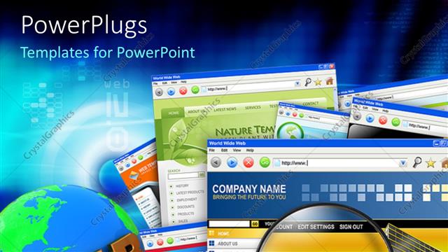  Presentation with web - A number of screens with bluish background and a globe