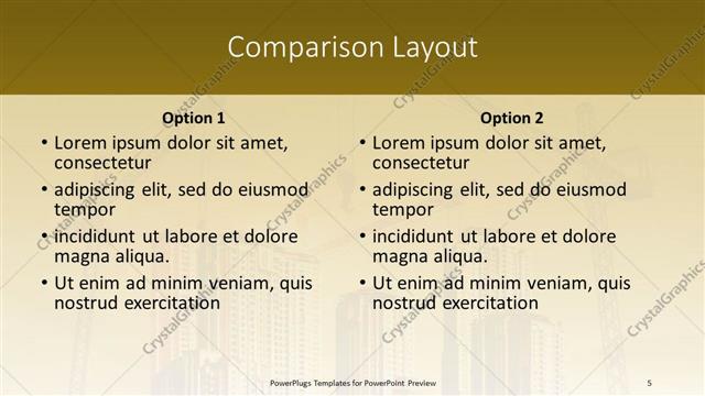 Comparison presentation slide layout
