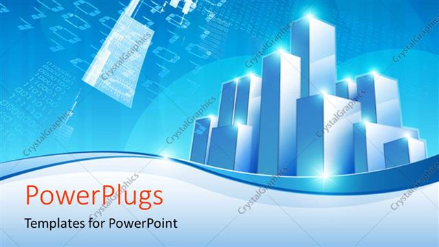  Presentation with future city - A number of skyscrapers with binary numbers in the background