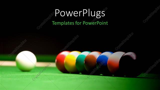  Presentation with stand - A number of snooker balls with blackish background