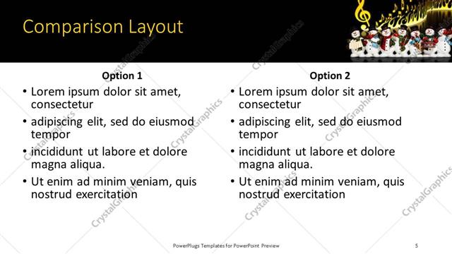 Comparison presentation slide layout