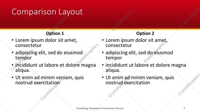 Comparison presentation slide layout