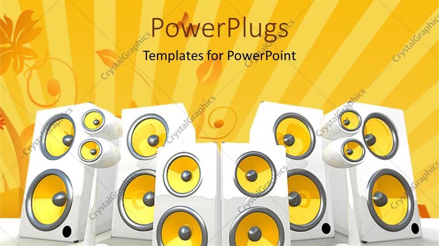 Featuring a Number of Speakers with a Yellowish Background