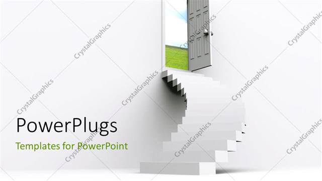 Presentation with new opportunity - A number of stairs and an open door with white background