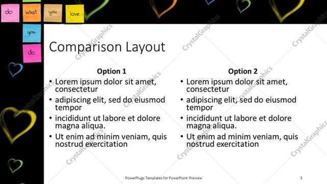 Comparison presentation slide layout