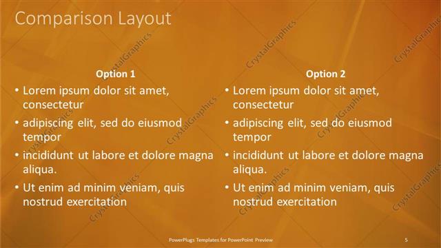 Comparison presentation slide layout
