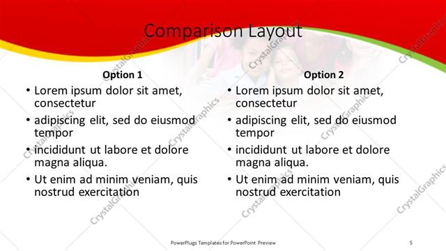 Comparison presentation slide layout