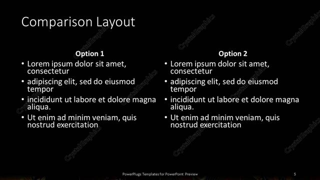 Comparison presentation slide layout
