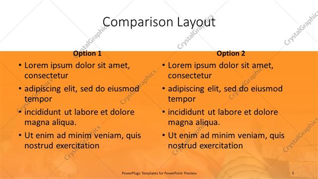 Comparison presentation slide layout