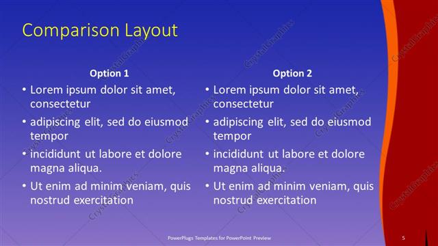 Comparison presentation slide layout