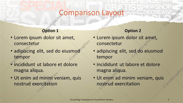 Comparison presentation slide layout