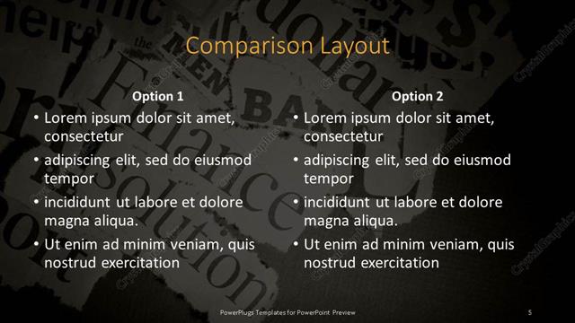 Comparison presentation slide layout