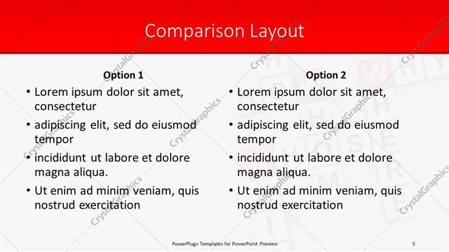 Comparison presentation slide layout