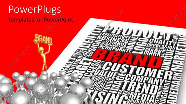  Presentation with brand promotion - A number of words related to business and a lot of people