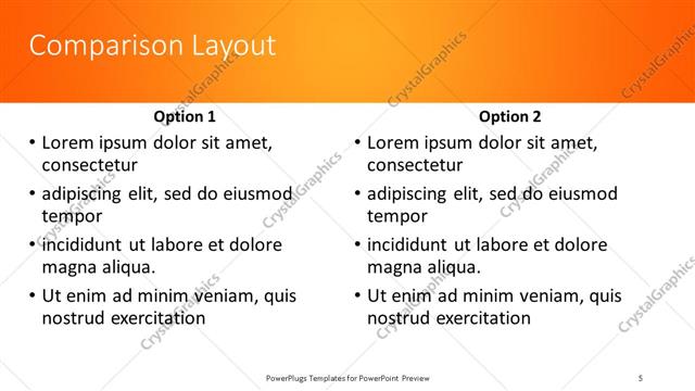 Comparison presentation slide layout