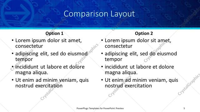 Comparison presentation slide layout