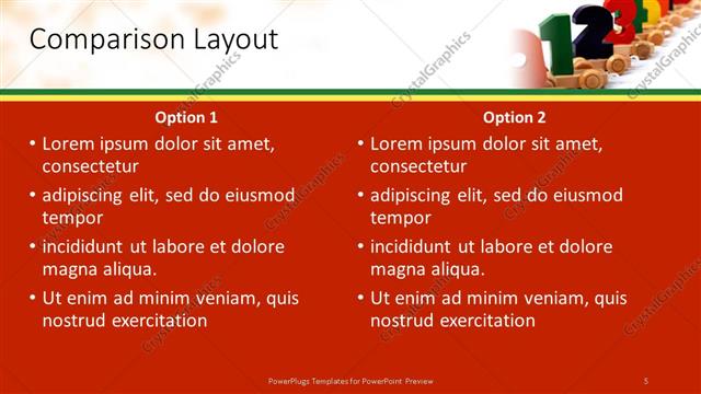Comparison presentation slide layout