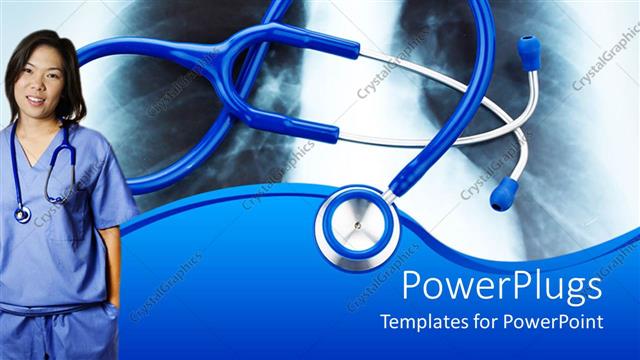  Presentation with chest - Nurse with stethoscope and chest x-ray in background
