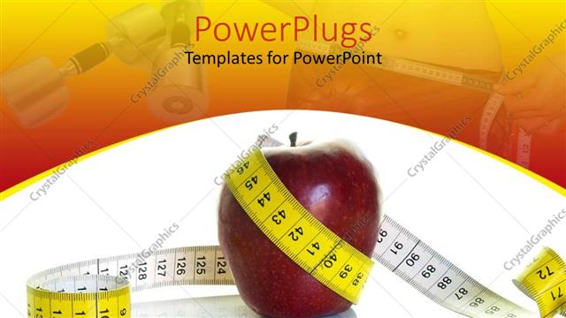  Presentation with diet - Nutrition and diet theme with red apple surrounded by white and yellow measuring tape fitness and weight background