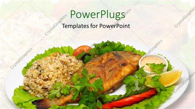  Presentation with food fish - Nutritious meal or rice and grilled fish on a white plate