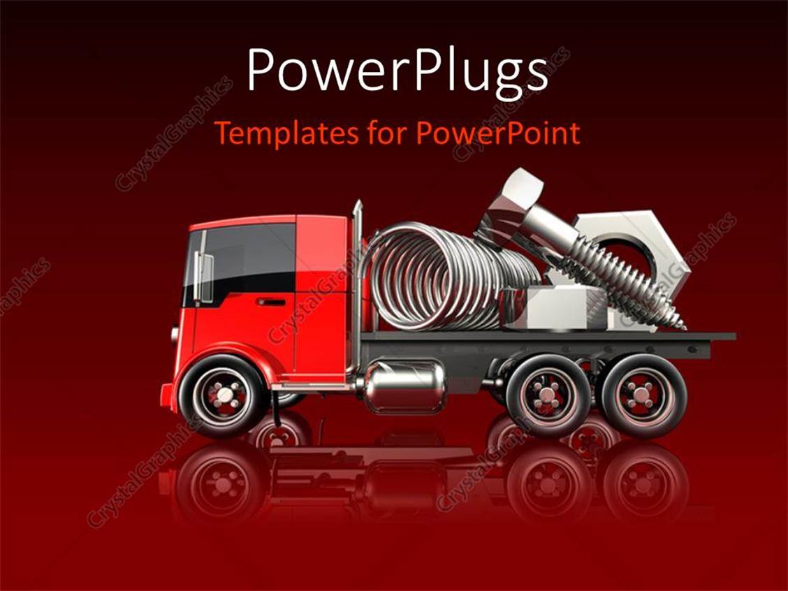 PowerPoint Template Nuts bolts and springs sitting on a red flatbed truck with gradient (23061)