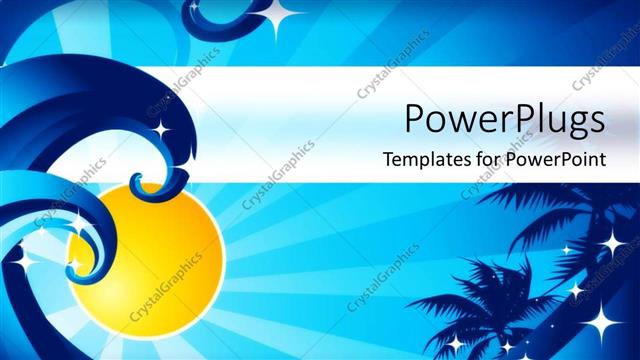  Presentation with vacation - Ocean waves, palm trees, sunshine, stars, blue background, summer, warm weather, vacation