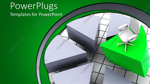  Presentation with green office - Office chair sitting on green pie of pie chart
